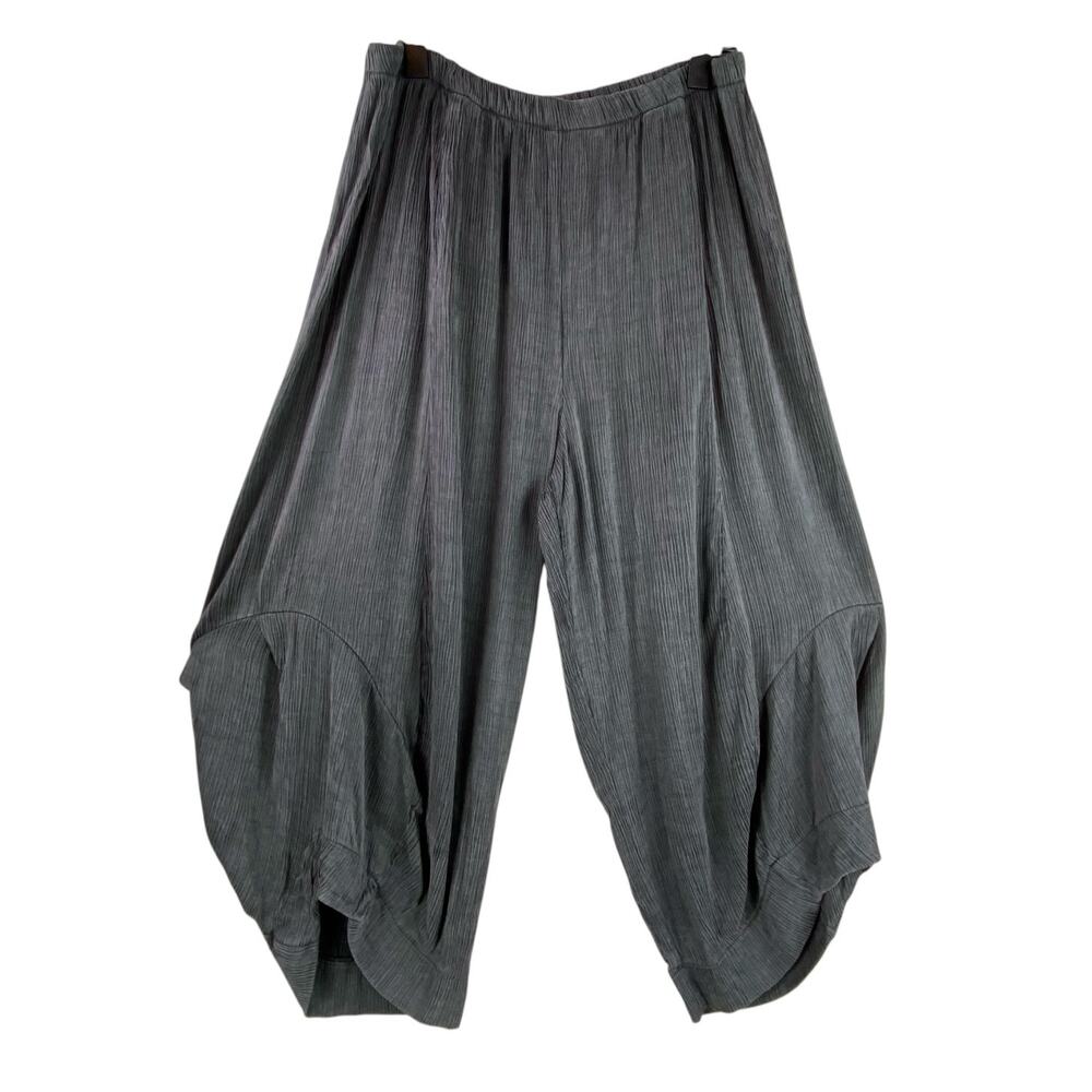 KHANGURA Pants Size XL Gray Art To Wear Lagenlook Lantern Leg Boho Artsy